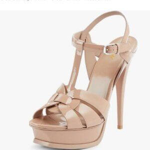 YDN Nude Strappy High Heeled Platform Sandals Peep Toe T-strap Ankle Strap Shoes
